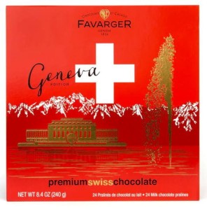 Czekoladki ze szwajcarskiej czekolady mlecznej i pasty z orzechóww laskowych Geneva Gianduja 240g Favarger Avelines na prezent