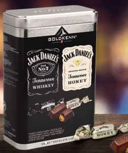 Pralinki w puszce z whiskey Jack Daniels z czekolady gorzkiej szwajcarskiej firmy GoldKenn 144g  Mix  na prezent     jak Lindt